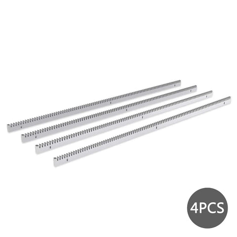 Galvanized Steel Gear Rack Set for Sliding Gates, 8mm thick, 13.12 ft total length, shown as four pieces with smooth, weather-resistant design.