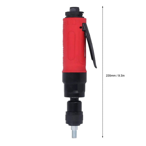 Industrial Grade Pneumatic Air Die Grinder Pumping 4000 RPM On Idle With Rock Solid Zinc Alloy Frame, side view with red handle.