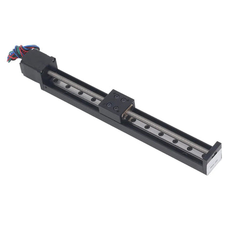 Heavy Duty Linear Slide Guide Rail Two Hundred Millimeter Electric Actuator Stage Plug And Play Bearing Block on white background.