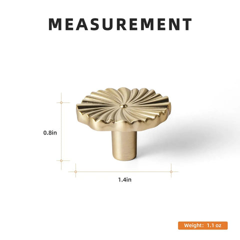 6 Pack Zinc Alloy Drawer Knobs Champagne Bronze Cabinet Knobs With Flower Design, showing measurements 0.8in height, 1.4in width
