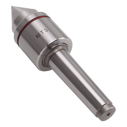 Side view of silver MT3 heavy-duty live tailstock center with 60° point for wood and metal lathe