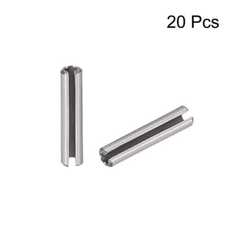 Pro Grade Heavy Duty Badass Slotted Spring Pins M1.5 By 6mm 304 Stainless Steel Split Rolling Dowel Fasteners, 20 pcs, close-up view.
