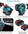 Kickass Cordless Rivet Nut Gun Kit Featuring A Brushless Motor And Dual 26V Batteries For Reliable M3 To M12 Fastening On Any Sheet Metal Job Today, showing adjustable gears and batteries.