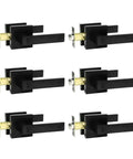 Six Pack Matte Black Privacy Door Levers With Square Plate Locks For Bedroom And Bathroom, Durable Zinc Alloy Interior Door Handles For Home Improvement, Easy Install