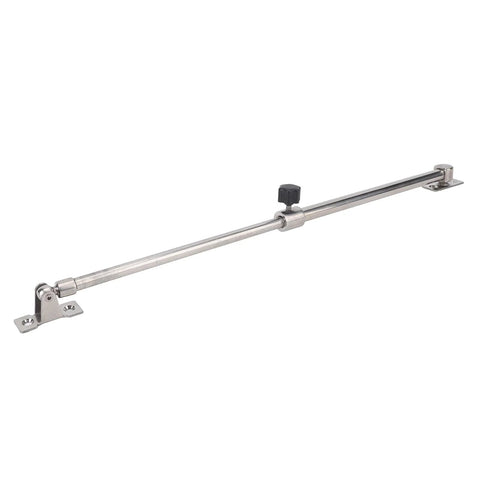 Stainless steel boat hatch window adjuster rod with sliding lock, mirror-polished finish and mounting brackets