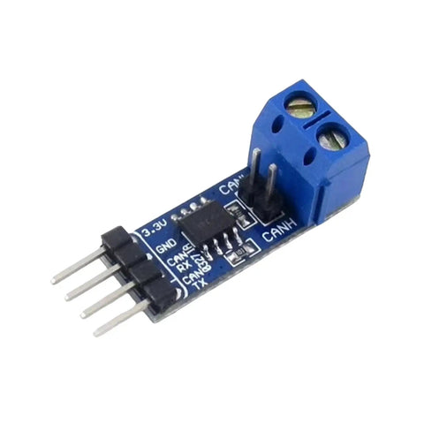 SN65HVD230 Can Bus Transceiver Module Runs On 3 Point 3 Volts and boasts a slim PCB with connectors for embedded systems.