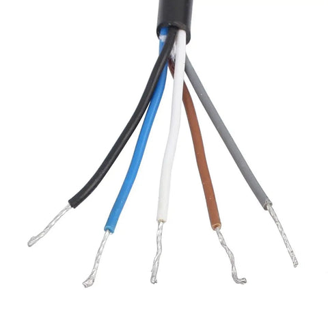 M12 Female Straight 5 Pin Aviation Socket Connector With 5m Black Electrical Cable wires exposed, PVC material, industrial use.