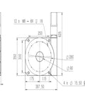 Top Shelf Hollow Electric Turntable For CNC Builds With Precision XYZ Multi Axis Rotation Platform Featuring Slick Worm Gear Drive And Tough As Nails Lightweight Construction dimensions drawing showing measurements and angles.