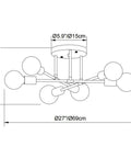 Dimensions diagram of Cool Modern Sputnik Ceiling Chandelier, 6 Light LED Fixture With Included Bulbs, Gold Finish for Bedroom and Dining Room