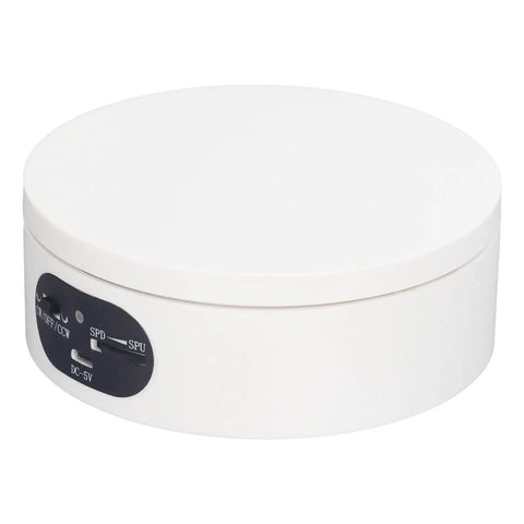 Smart Motorized Rotating Display Stand With Smooth 360 Spin For Pro Photo Shoots Store Counters And Home Shows Loads Up To 5. 5 Pounds White USB powered electric turntable.