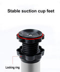 Locking ring and suction cup feet detail of Adjustable Stainless Steel Appliance Stand With Telescoping Base For Washer Fridge And AC Units.