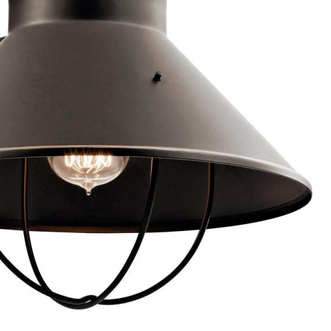 Close-up of Seaside 16.5 Inch One Light Outdoor Wall Light in Brushed Nickel Wet Rated Fixture with coastal rustic vibe.