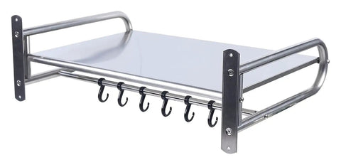 Heavy Duty Six Hook Wall Mounted Coat Rack Super Sturdy Vertical Entryway Organizer with sturdy steel hooks and shelf.