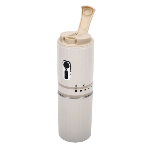 Kickstart Mornings On The Go With This Portable Electric Coffee Maker And Compact Travel Cup For Fresh Java Anywhere solid white electric coffee grinder and brewer.