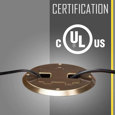 Floor Kit With Recessed Duplex 15A TR Device And Adjustable Steel Box In Brass Finish 1-Gang DIY Friendly Install certification view