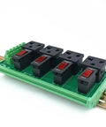 Din Rail Mount AC Power Strip With Four 120 Volt Grounded Receptacles featuring 10 Amp thermal breakers for safety.