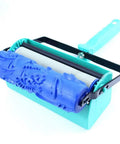 7 Inch 3D Rose Pattern Paint Roller Reusable Texture Tool Without Handle For Walls Total Game Changer Plus No Hassle Application and Top Shelf Home Decor Finishing Touch, blue roller with handle.