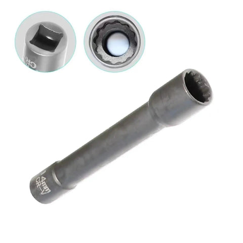Heavy Duty Extra Deep Impact Socket Set With 12 Point Metric Design Perfect For Cylinder Head And Rear Bumper Bolt Removal Plus Portable Handle Snap Lock Mechanism For Quick Garage Jobs, extra deep socket close-up