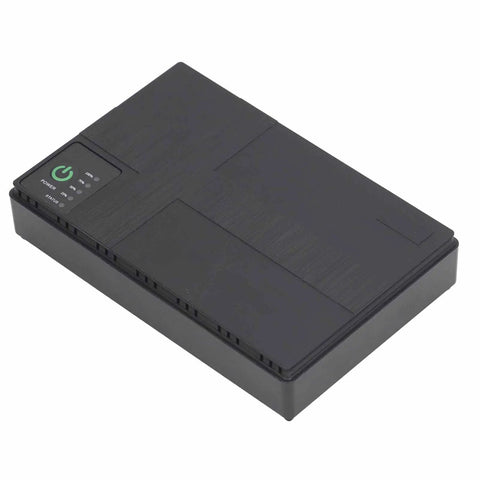 Compact 10400mAh UPS Battery Backup With 36W Output for routers, black portable design, ideal for home office internet reliability.