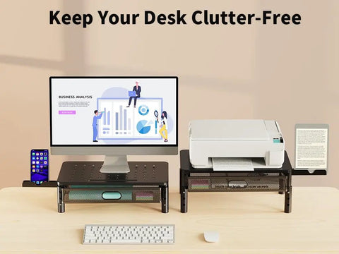 Ergonomic Monitor Stand Riser With Metal Mesh Drawer And Phone Holder Height Adjustable At 4.13 4.92 And 5.71 Inches Go To Desk Organizer For Computer Laptop Printer And Notebook