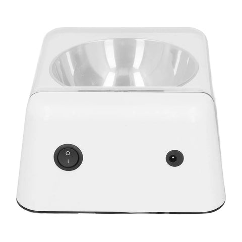 Slick Smart Automatic Pet Feeder With Induction Auto Opening Lid For Dogs And Cats High Grade Food Bowl No Sweat Cleaning Premium Robust Feeding Station, top view with stainless steel bowl and control buttons.