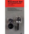 Front view of Slug Out One Half Inch Stainless Steel Knockout Punch Set Two Piece One Inch Long Heavy Duty Metal Kit packaging