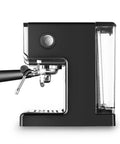 Solid Espresso Coffee Maker For Home Brewers Featuring Precise Pressure Dial Auto Shut Off Power Conserving Mode And Built In Frother, side view.