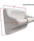 Glazed Ceramic Wall Mount Toilet Paper Holder In White Durable Classic Bathroom Accessory For Tile Installation Only Built In Lip Design Not For Flat Surface. Side view showing dimensions