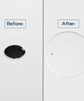 Before and after using 4 Pack 5 Inch Metal Ceiling Cover Plates Round White Flat Blank Wall Plate With Screws 3.5 Inch Hole Spacing Fits 4 Inch Electrical Boxes Great For Ceiling Fans And Light Switches