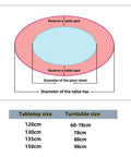 Dimensions guide for Top Tier Tempered Glass Lazy Susan Rotating Kitchen Turntable with tabletop and turntable sizes.