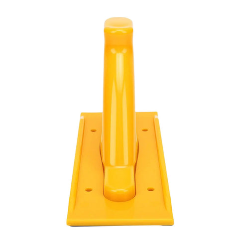Built Tough As Nails Woodworking Push Block With Rock Solid Grip For Safe Table Saw Router Jointer Operations Heavy Duty ABS Construction In Bright Yellow front view showing non-slip handle.