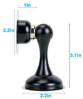 Solid Two Pack Black Magnetic Door Stop With Mounting Screws Holds Doors Tight And Catches Slamming Noise With Built In Spring Cushion For Easy Install side view with dimensions 1in x 2.2in x 3.1in