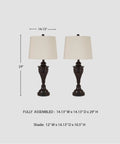 Bronze Traditional Table Lamp With Fabric Hardback Shade And Pedestal Base, Metal Construction, 3 Way Switch, UL Listed