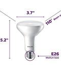 Non Dimmable BR30 LED Bulbs 12 Pack With EyeComfort Flicker Free 650 Lumens 5000K Daylight 7.2W Equal 65W E26 Base dimensions shown