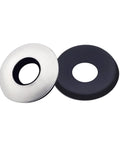 Front view of two sealing washers: silver stainless steel bonded washer with black rubber inner and a black washer