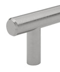 Close-up of Roosevelt Collection Brushed Nickel Cabinet Handle Five And One Sixteenth Inch Center To Center Bar Pull in durable steel.