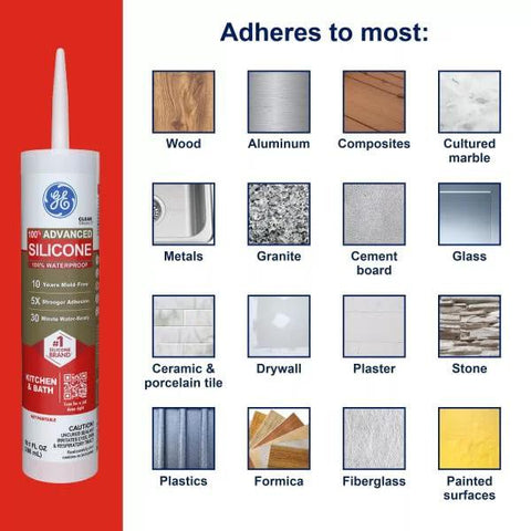 Waterproof Kitchen And Bathroom Silicone Caulk White 10 Oz 1 Pack Strong Adhesion suitable for various surfaces.