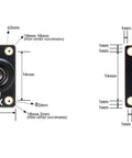 Front and back view of Dope Thermal Imaging Camera With 32x24 IR Sensor Array For Raspberry Pi And HVAC Fire Detection Low Power High Accuracy I2C Interface Ideal For DIY Electronics Projects And Smart Temperature Monitoring, showing measurements and components.