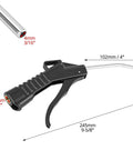 Eight Piece Heavy Duty Pistol Grip Air Blower Gun With Angled Nozzle For Kicking Up Dust And Grime In The Shop Or House, close-up of nozzle and trigger