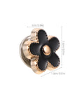 Twenty Piece Black Flower Snap Buttons Slick Metal Clip On Fastener showing a 1.3cm black flower design with gold edges.