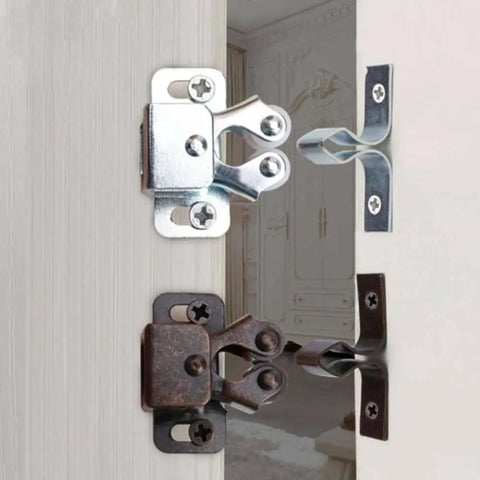 Four Piece Cabinet Door Catches Featuring Bulletproof Magnetic Dampers And Adjustable Metal Mounts for kitchens, showcasing chrome and bronze finishes.