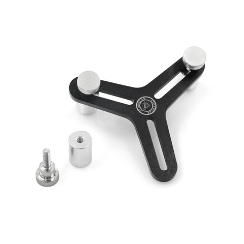 Universal piston ring squaring tool, black body with two silver posts; for 2-5 in bores, screw and spacer included.