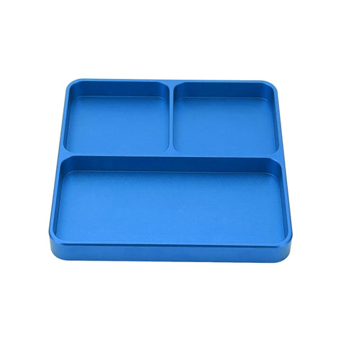 Blue Aluminum Magnetic RC Screw Tray For Repairs And Maintenance, CNC Crafted, showing compartments.