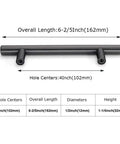 Diagram showing dimensions of 4 Inch Matte Black Cabinet Handles 10 Pack Stainless Steel Drawer Pulls For Kitchen Cabinets