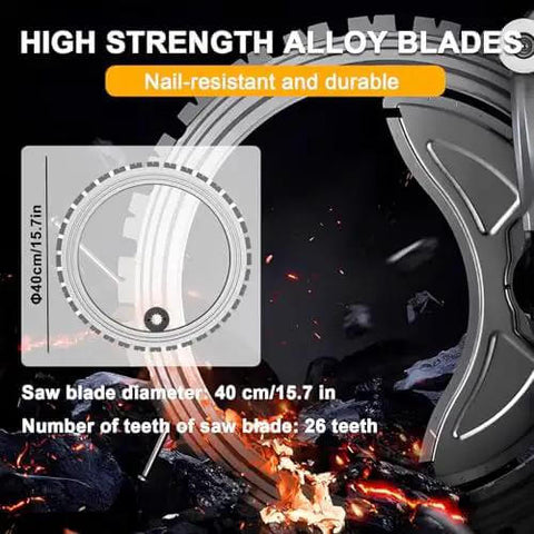 High strength alloy blades for Heavy Duty Wet Concrete Saw Featuring Beast Mode 5000W Brushless Motor, 40cm diameter, 26 teeth.