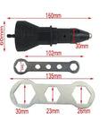 Tough As Nails Cordless Rivet Gun Drill Adapter with interchangeable tips, wrenches for nut setting, measuring 160mm x 60mm.
