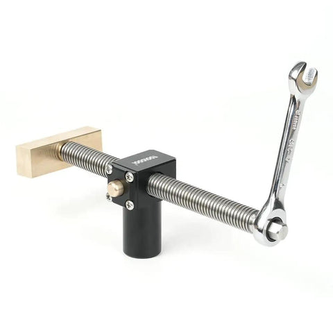 All Metal Bench Dog Clamp With Three Quarter Inch Quick Release Mechanism For Woodworking Mft Table And Workshops Heavy Duty Ratcheting Design, close-up view.