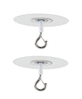 Heavy Duty Peel And Stick Ceiling Hooks Two Pack Rock Solid Grip With Safety Clasp Zero Hassle Install, showing two adhesive hooks.