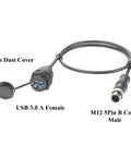 Rugged Beefy Industrial USB 3.0 A Female To M12 B Code 5 Pin Bulkhead Panel Mount Cable IP67 Waterproof With Cap 1.5 Meter