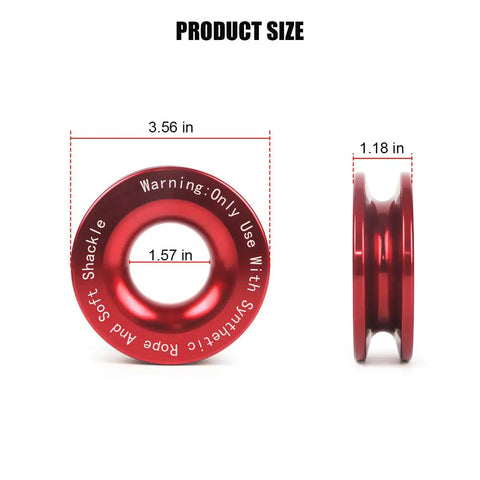 3.85 Inch Winch Recovery Ring Beefy 66000 Lb Break Rating Aluminum Snatch Ring Red For Off Road Recovery, Vehicle Rescue, Heavy Duty Gear Built For Extreme Terrain, 3.56 in x 1.18 in
